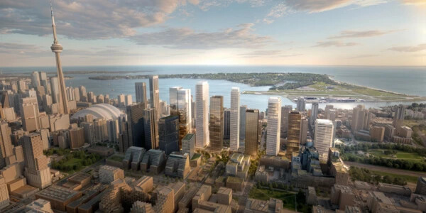 Aerial waterfront view of Toronto Rail Yards