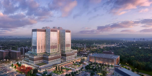 exterior render of a hospital