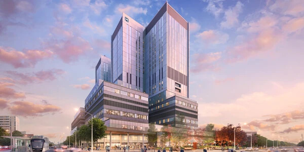 exterior render of a hospital