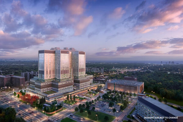 exterior render of a hospital