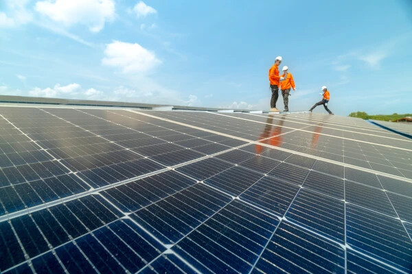 Solar panels on a roof maintenance