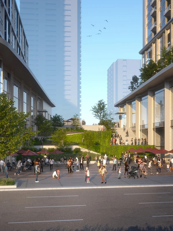 Ground level rendering of Rail Deck Development