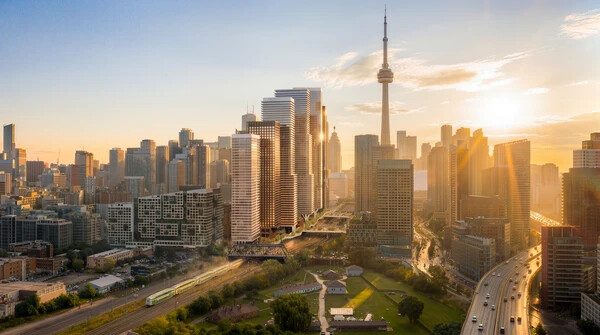 Aerial view of Toronto Rail Yards from Fort York