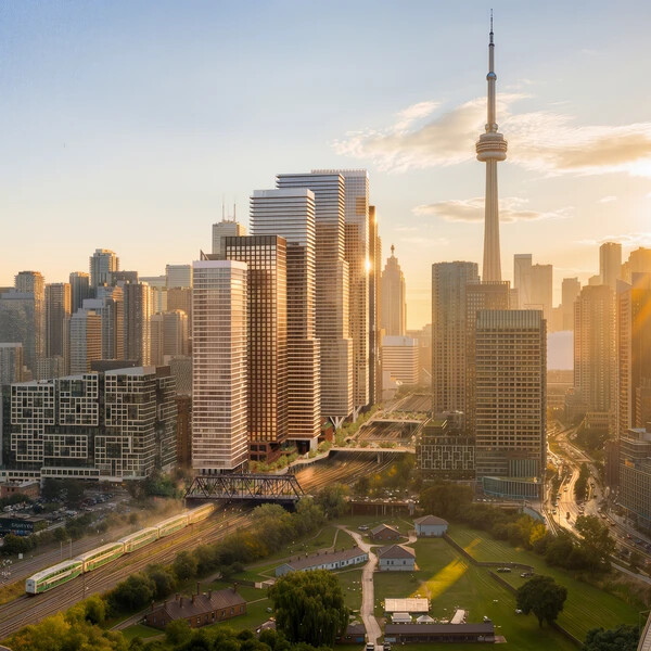 Aerial view of Toronto Rail Yards from Fort York
